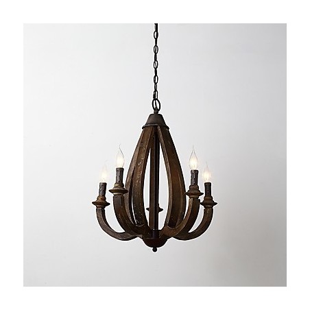 Vintage Painting Feature Mini Style Wood Bamboo Chandelier Lamp the Decorate Pendant Lamp