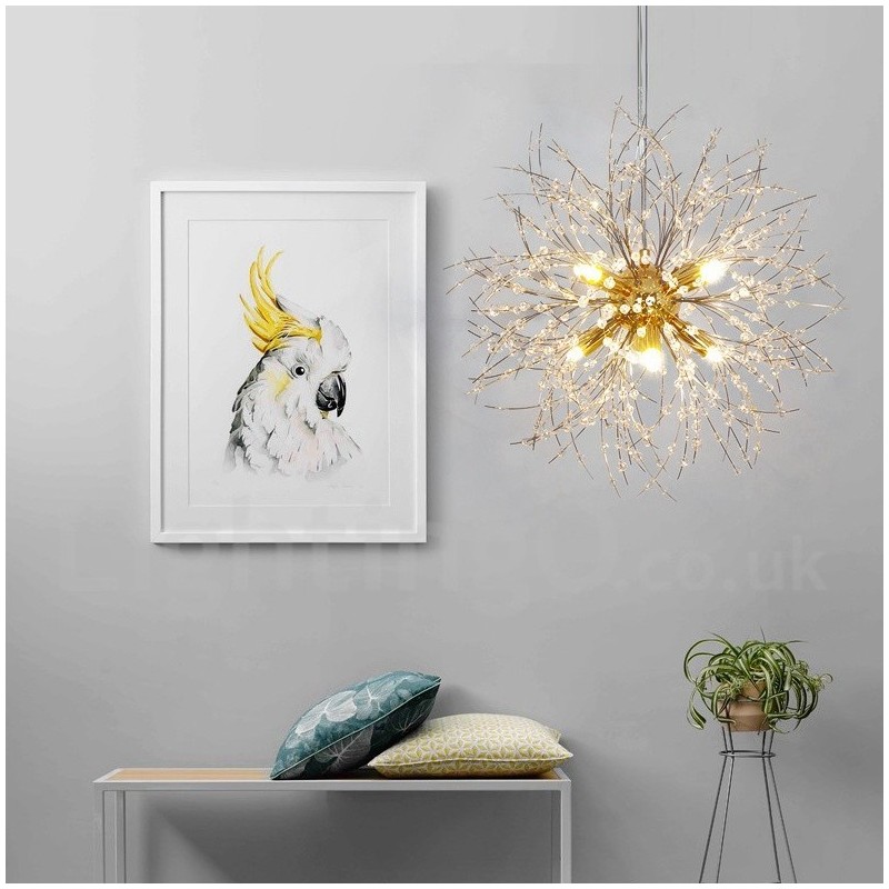 Firework Globe Dandelion Chrome Feature Crystal Metal Chandelier