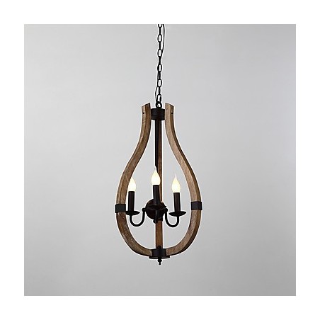 Three Light Vintage Painting Feature Mini Style Wood Bamboo Chandelier Lamp the Decorate Pendant Lamp