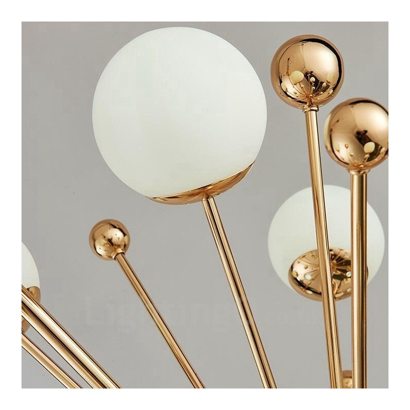 18 Light Modern Contemporary Ceiling Lights Copper Plating Chandelier with White Ball Glass Shade