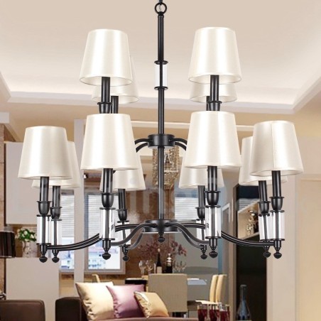 12 Light Black 2 Tier Large Chandelier Retro Contemporary Candle Style Chandelier