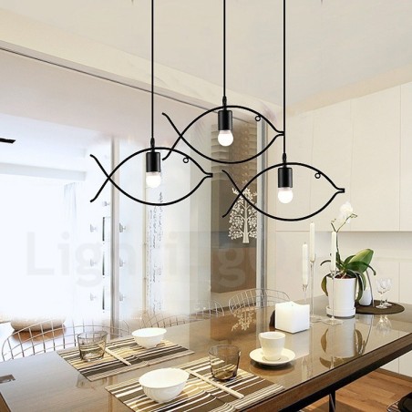 1 Light Rustic Lodge Retro Fish Pendant Light with Steel Shade