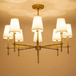 8 Light Retro Rustic Luxury Brass Pendant Lamp Chandelier with Fabric Shade