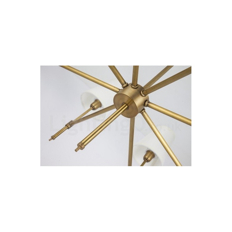 8 Light Retro Rustic Luxury Brass Pendant Lamp Chandelier with Fabric Shade