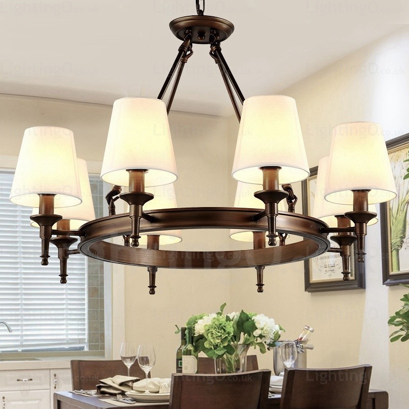 8 Light Nordic Country Rustic Pendant Light with Fabric Shade