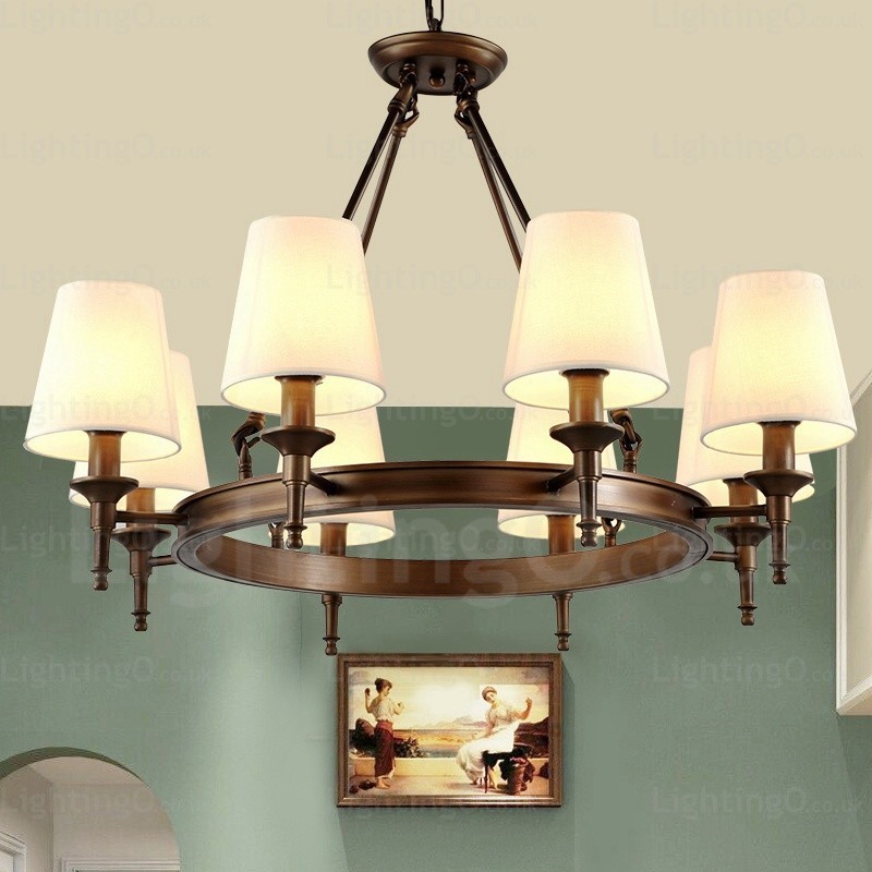 8 Light Nordic Country Rustic Pendant Light with Fabric Shade