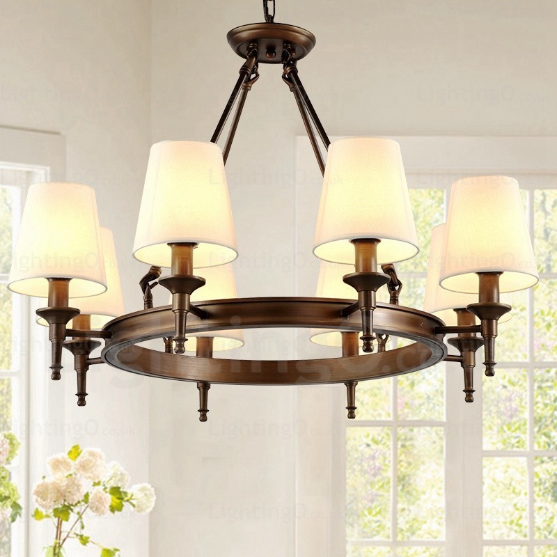 8 Light Nordic Country Rustic Pendant Light with Fabric Shade