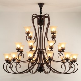 24 Lights High Ceiling Vintage Country Island Painting Metal Chandelier with Glass Shades Hight Ceiling