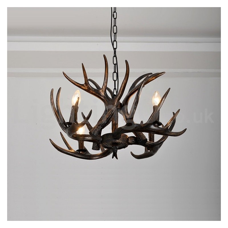 4 Light Rustic Artistic Retro Antler Gradient Black Chandelier