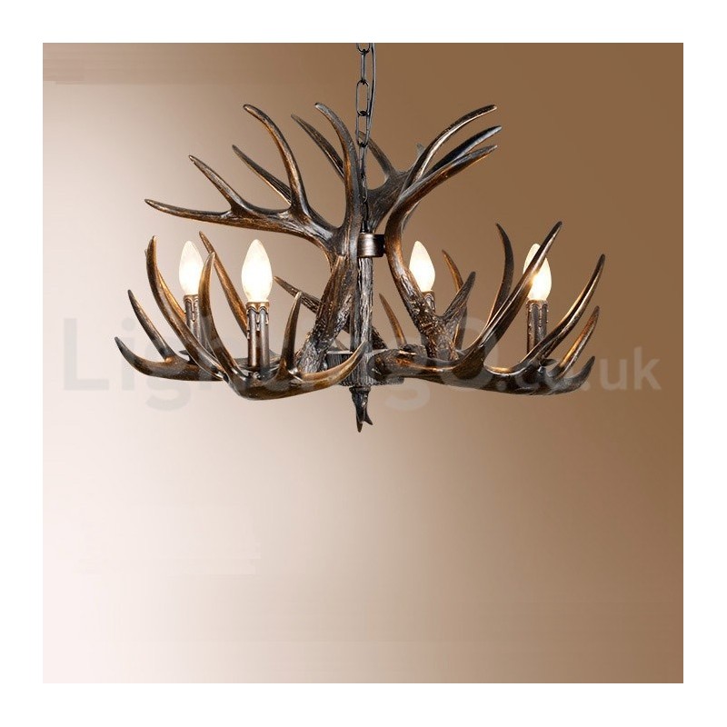 4 Light Rustic Artistic Retro Antler Gradient Black Chandelier