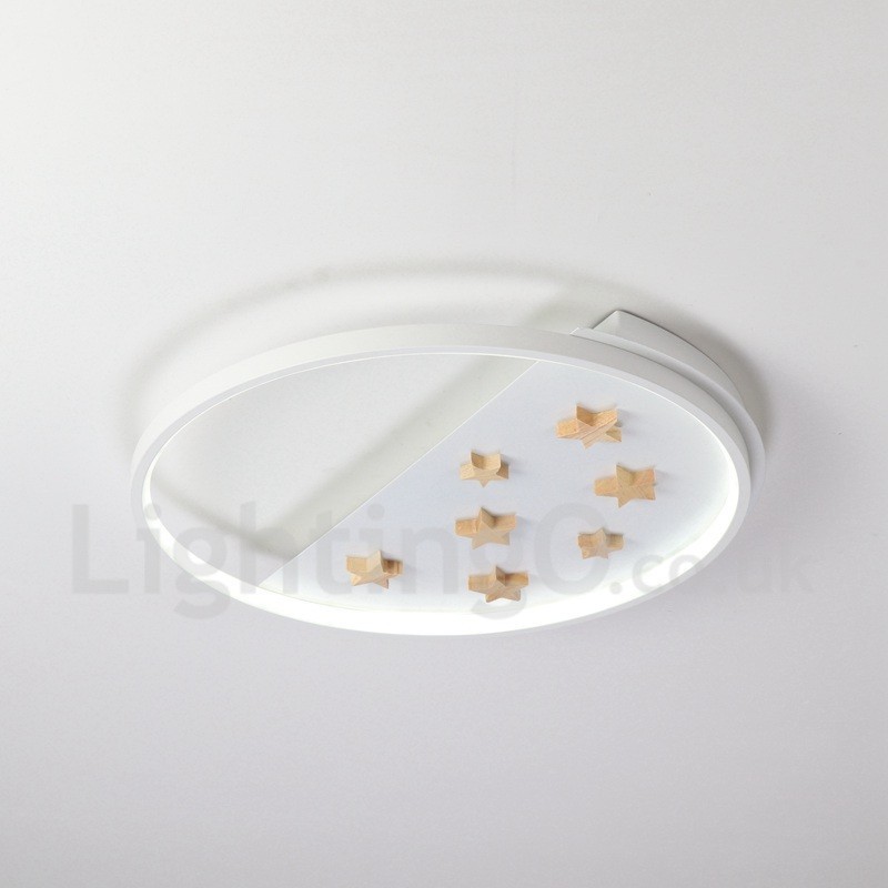 Dimmable White Stars Round Wood Ceiling Light Ultrathin Ceiling Lamp Also Can Be Used As Wall Light