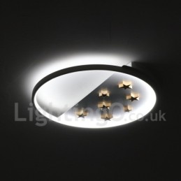 Dimmable White Stars Round Wood Ceiling Light Ultrathin Ceiling Lamp Also Can Be Used As Wall Light