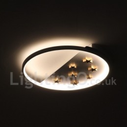 Dimmable White Stars Round Wood Ceiling Light Ultrathin Ceiling Lamp Also Can Be Used As Wall Light