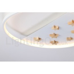 Dimmable White Stars Round Wood Ceiling Light Ultrathin Ceiling Lamp Also Can Be Used As Wall Light