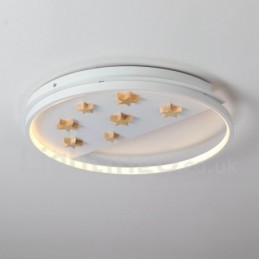 Dimmable White Stars Round Wood Ceiling Light Ultrathin Ceiling Lamp Also Can Be Used As Wall Light