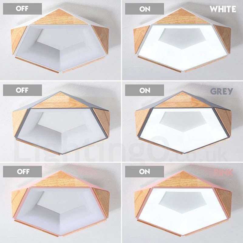 Dimmable Multi Colours Pentagon Wood Ceiling Light with Acrylic Shade Ceiling Lamp Nordic Style