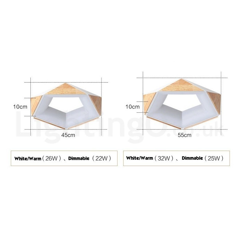 Dimmable Multi Colours Pentagon Wood Ceiling Light with Acrylic Shade Ceiling Lamp Nordic Style