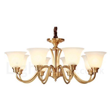 Pure Brass Large Luxurious Rustic Retro Vintage Solid Brass Pendant Chandelier with Glass Shades