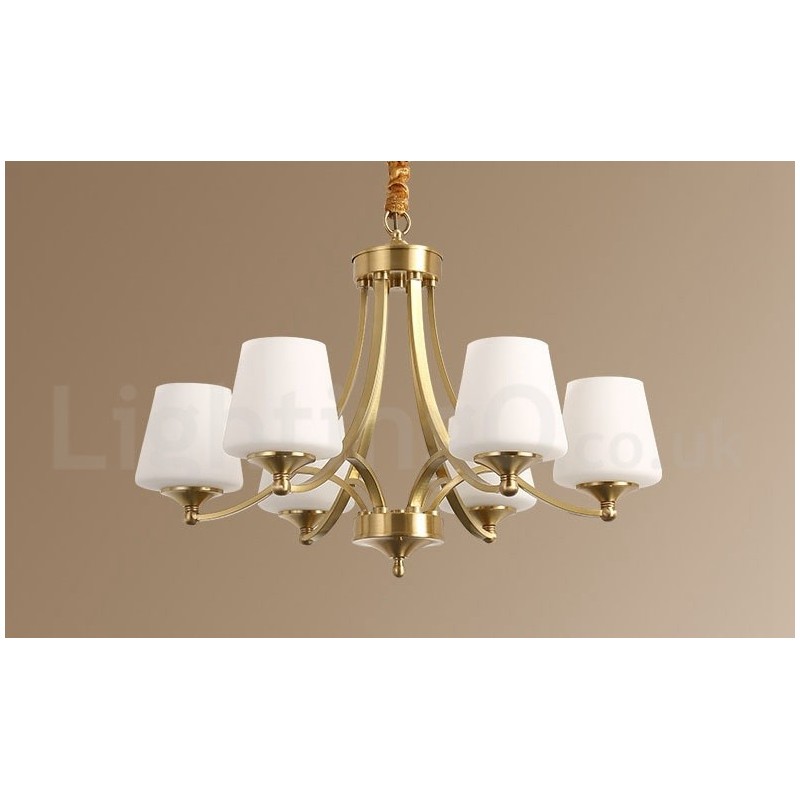 Pure Brass Large Luxurious Rustic Retro Vintage Brass Pendant Chandelier with Glass Shades