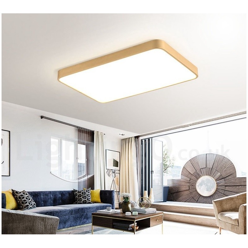Ultra Thin Rectangle Dimmable Modern Contemporary Nordic Style Flush Mount Brass Ceiling Lights with Acrylic Shade Also Can Be Used As Wall Light