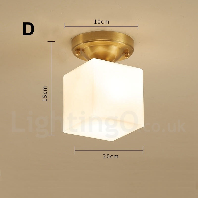 Pure Brass Rustic Lodge Nordic Style Flush Mount Ceiling Lights with Glass Shade