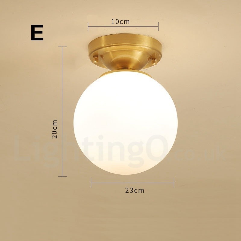 Pure Brass Rustic Lodge Nordic Style Flush Mount Ceiling Lights with Glass Shade