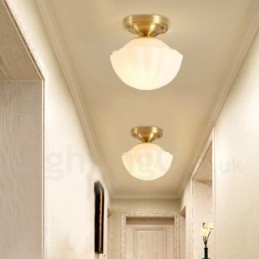 Pure Brass Rustic Lodge Nordic Style Flush Mount Ceiling Lights with Glass Shade