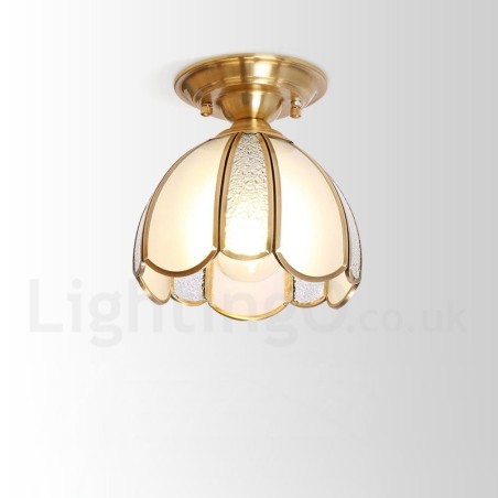 Pure Brass Rustic Lodge Nordic Style Flush Mount Ceiling Light with Glass Shade