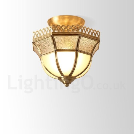 Pure Brass Rustic Lodge Nordic Style Flush Mount Ceiling Light with Glass Shade