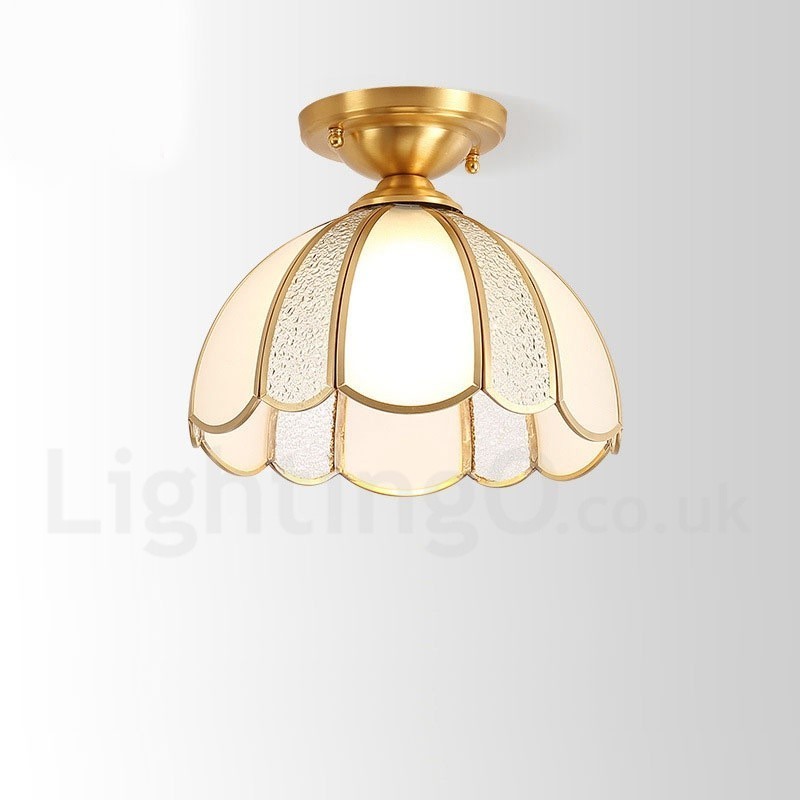 Pure Brass Rustic Lodge Nordic Style Flush Mount Ceiling Light with Glass Shade
