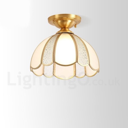 Pure Brass Rustic Lodge Nordic Style Flush Mount Ceiling Light with Glass Shade