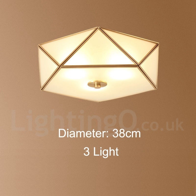 Pure Brass Rustic Lodge Nordic Style Flush Mount Ceiling Light with Glass Shade