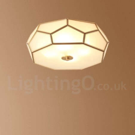 Pure Brass Rustic Lodge Nordic Style Flush Mount Ceiling Light with Glass Shade