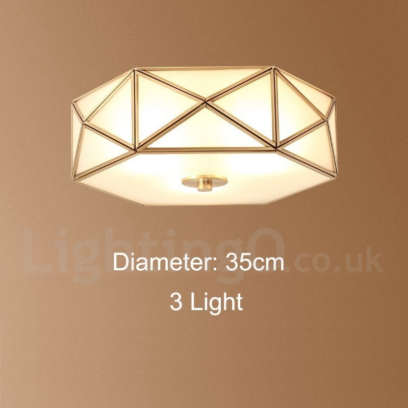 Pure Brass Rustic Lodge Nordic Style Flush Mount Ceiling Light with Glass Shade