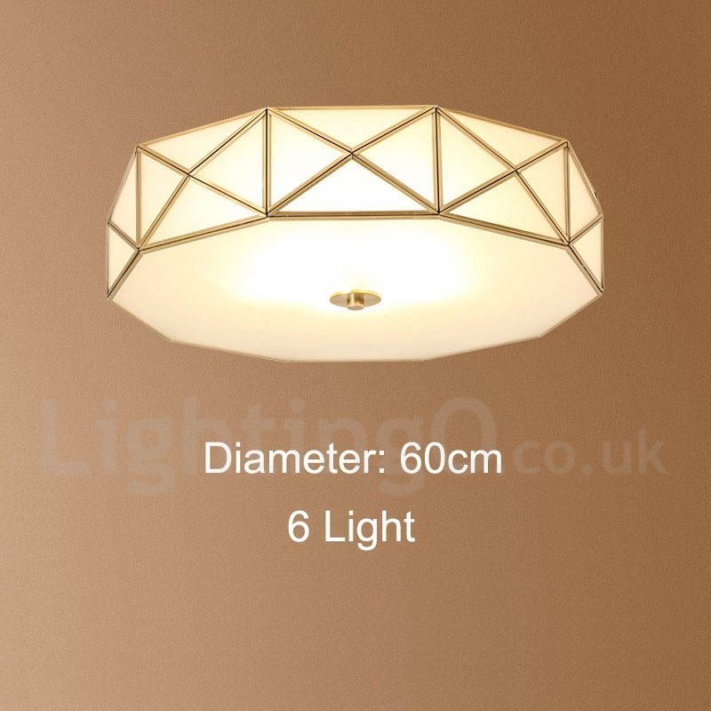 Pure Brass Rustic Lodge Nordic Style Flush Mount Ceiling Light with Glass Shade