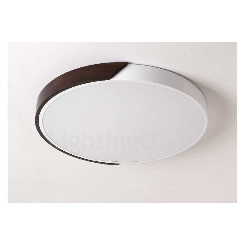Retro Walnut Colour Wood Ultra Thin Round Dimmable Flush Mount Ceiling Lights with Acrylic Shade Also Can Be Used As Wall Light