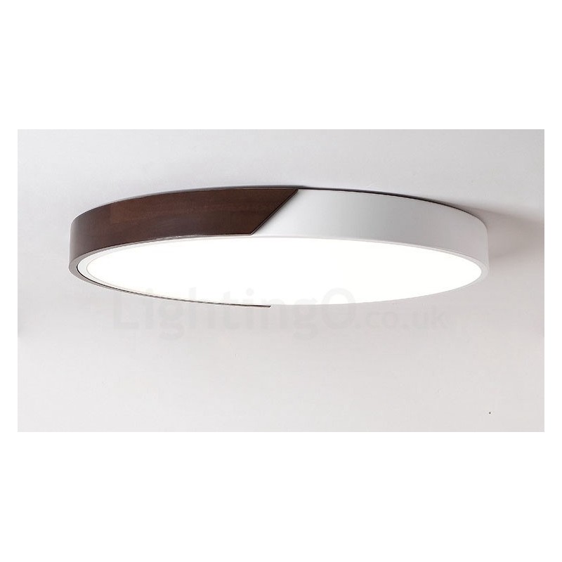 Retro Walnut Colour Wood Ultra Thin Round Dimmable Flush Mount Ceiling Lights with Acrylic Shade Also Can Be Used As Wall Light