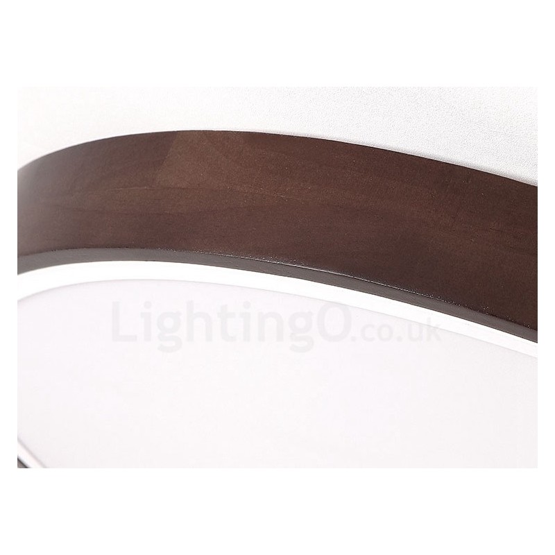 Retro Walnut Colour Wood Ultra Thin Round Dimmable Flush Mount Ceiling Lights with Acrylic Shade Also Can Be Used As Wall Light