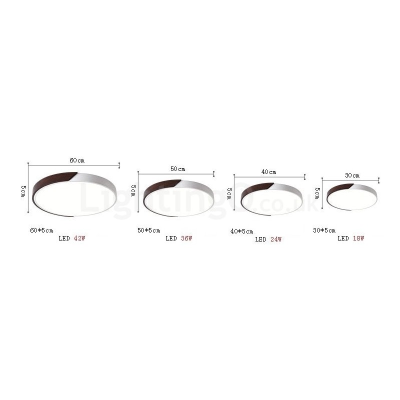 Retro Walnut Colour Wood Ultra Thin Round Dimmable Flush Mount Ceiling Lights with Acrylic Shade Also Can Be Used As Wall Light