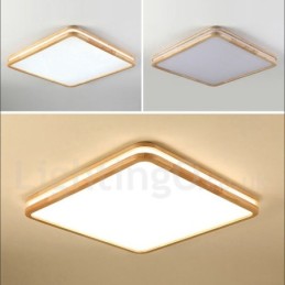Square Wooden with Lens Modern Contemporary Nordic Style Flush Mount Wood Ceiling Light with Acrylic Shade and Remote Control Also Can Be Used As Wall Light