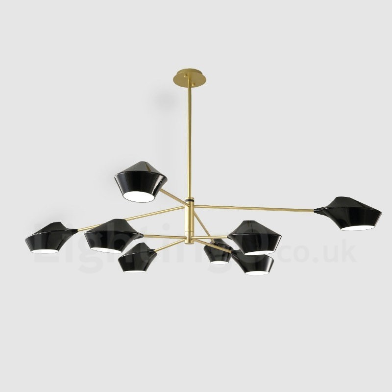 Two Tiers Multi Colours Linear Retro Chandelier 8 Light with Acrylic Shades Outdoors Garage