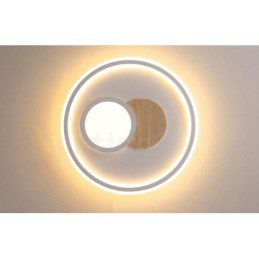 Wood Dimmable Modern Contemporary Nordic Style Flush Mount Round Ceiling Lights with Remote Control Also Can Be Used As Wall Light