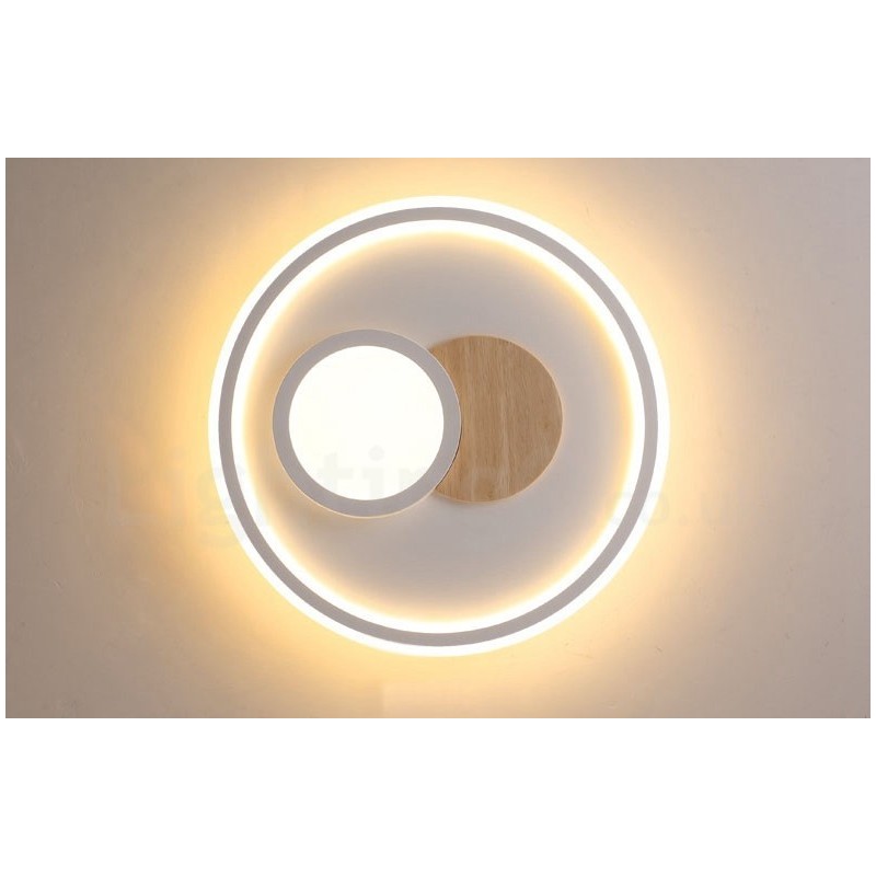 Wood Dimmable Modern Contemporary Nordic Style Flush Mount Round Ceiling Lights with Remote Control Also Can Be Used As Wall Light
