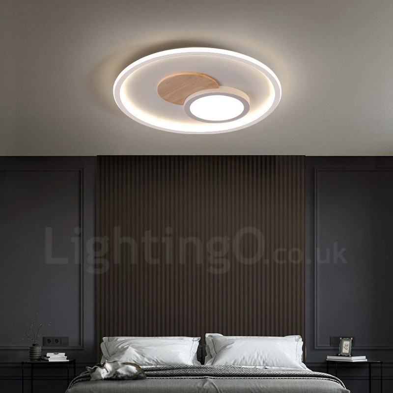 Wood Dimmable Modern Contemporary Nordic Style Flush Mount Round Ceiling Lights with Remote Control Also Can Be Used As Wall Light