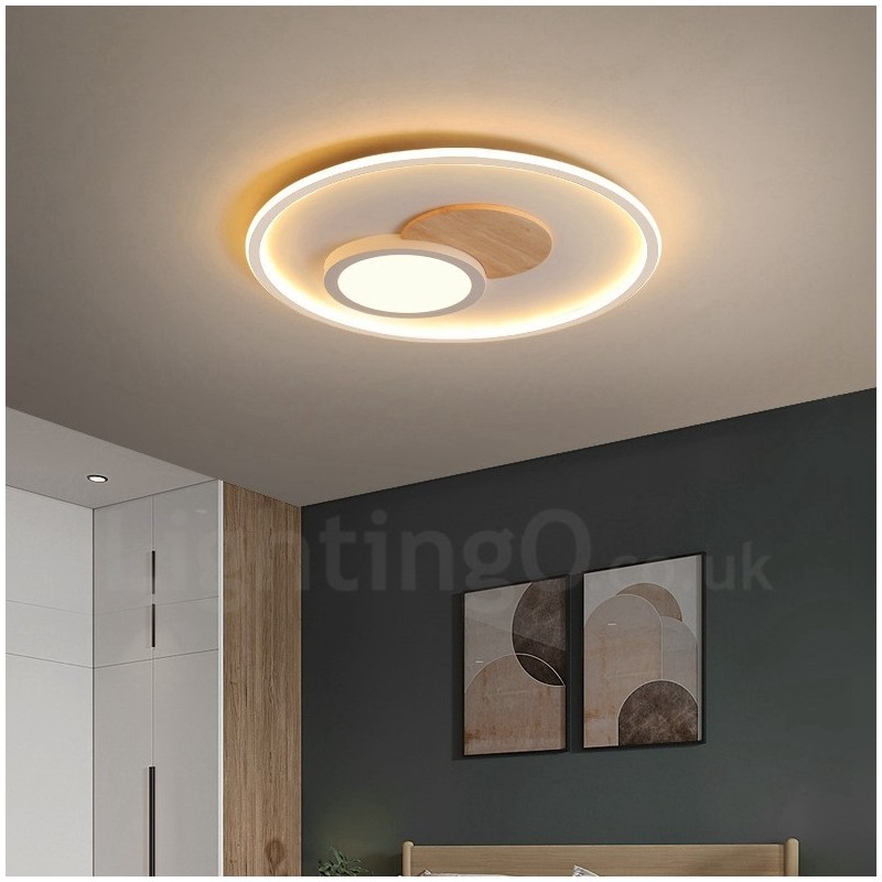 Wood Dimmable Modern Contemporary Nordic Style Flush Mount Round Ceiling Lights with Remote Control Also Can Be Used As Wall Light