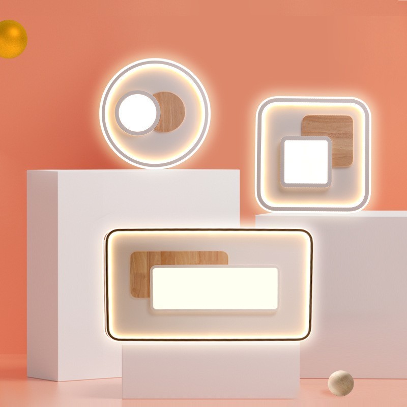 Wood Dimmable Modern Contemporary Nordic Style Square Flush Mount Ceiling Lights with Remote Control Also Can Be Used As Wall Light