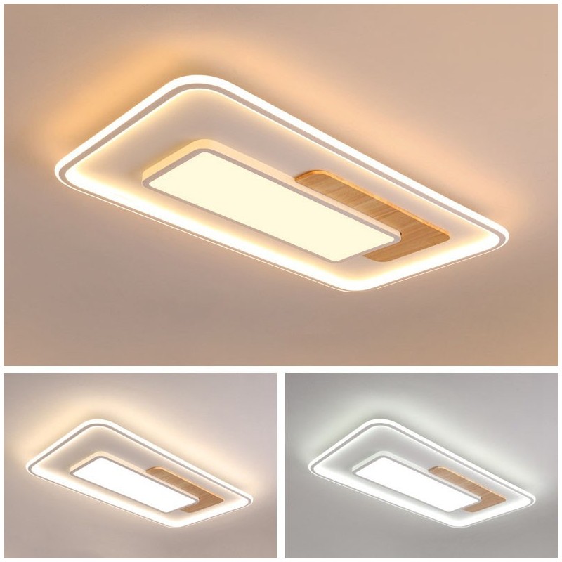 Wood Dimmable Modern Contemporary Nordic Style Rectangle Flush Mount Ceiling Lights with Remote Control Also Can Be Used As Wall Light