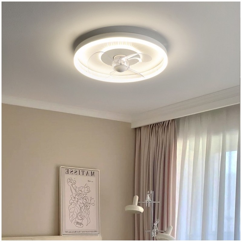 Modern Round Ultra thin Silent Invisible Full Spectrum Eye Protection Dimmable Flush Mounted Fan Light