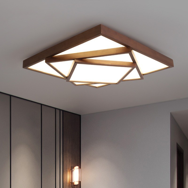 3 Tiers Square Black Walnut Wood Modern Contemporary Nordic Style Flush Mount Wood Ceiling Light Also Can Be Used As Wall Light