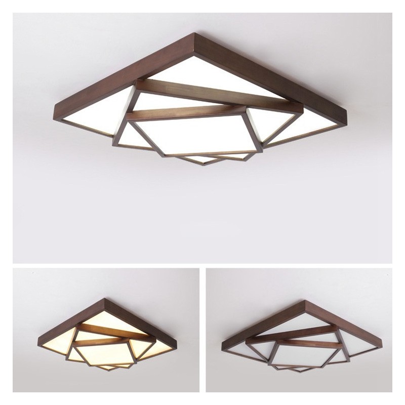 3 Tiers Square Black Walnut Wood Modern Contemporary Nordic Style Flush Mount Wood Ceiling Light Also Can Be Used As Wall Light